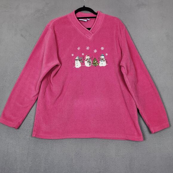 Croft & Barrow Sport Sweater Womens XL Pink Fleece Snowman Christmas Pullover - Picture 1 of 13